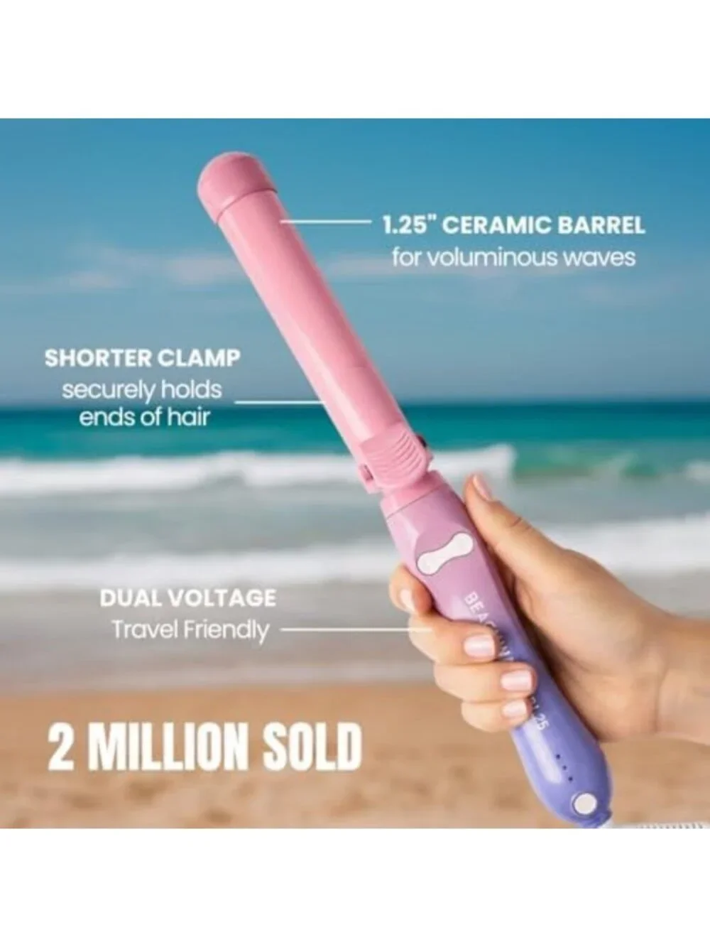 Rotating Ceramic Curling Iron - Large Barrel for Long Hair, Auto Shut-Off